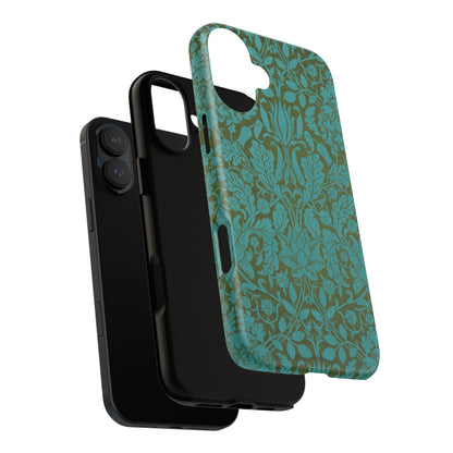 Aqua & Olive Oak Pattern by William Morris iPhone Case