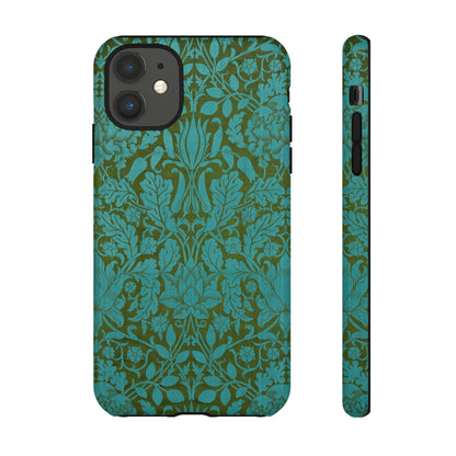 Aqua & Olive Oak Pattern by William Morris iPhone Case
