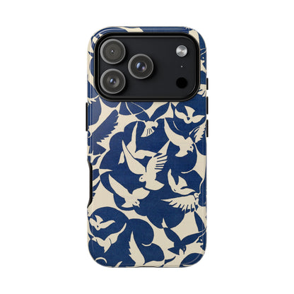 Blue Sky Birds Flying Retro iPhone Case