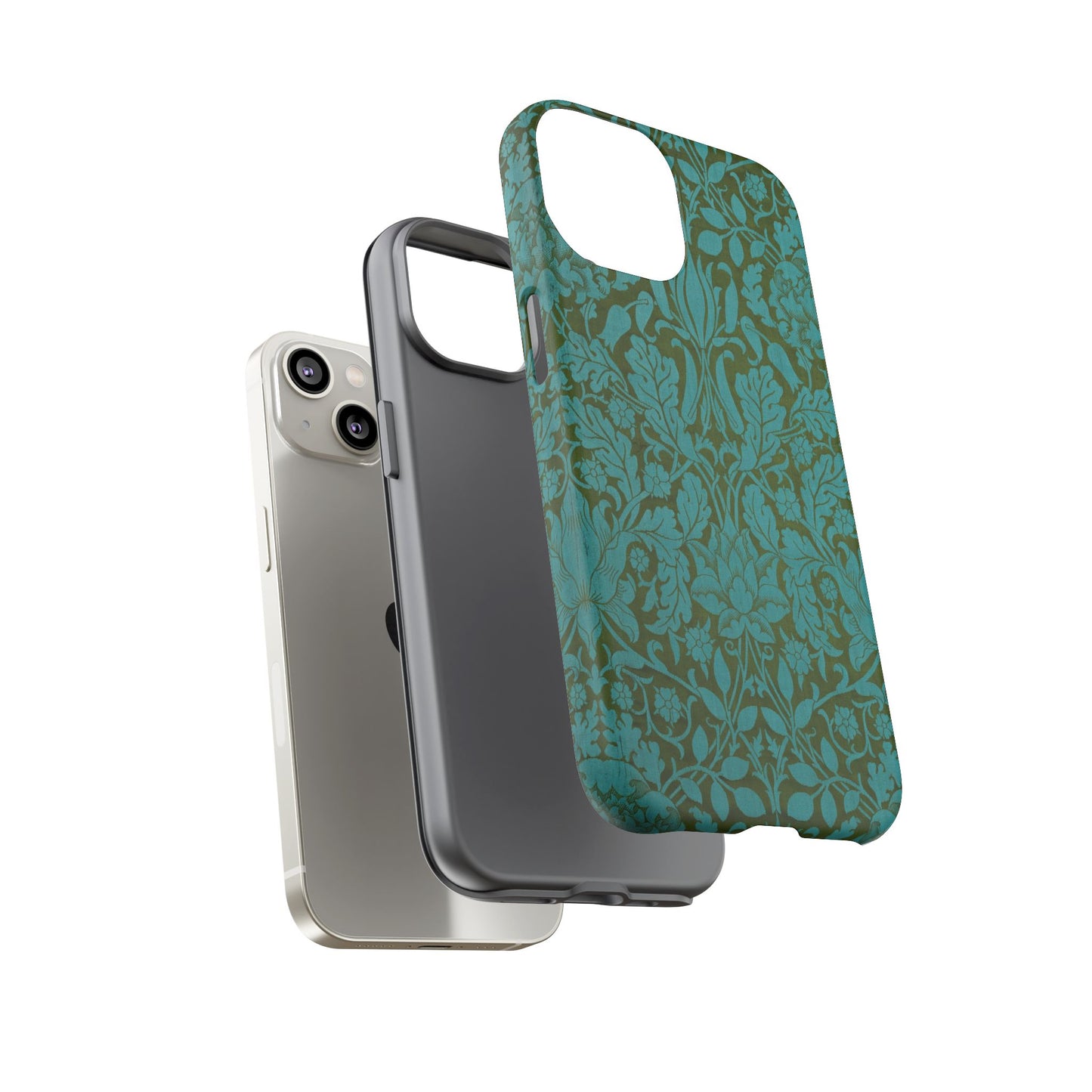 Aqua & Olive Oak Pattern by William Morris iPhone Case
