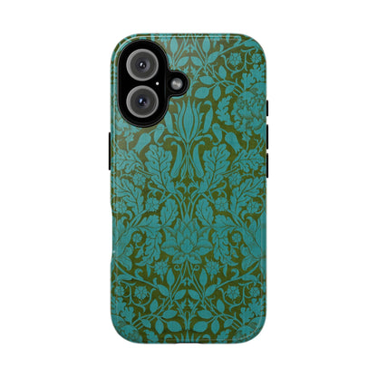 Aqua & Olive Oak Pattern by William Morris iPhone Case