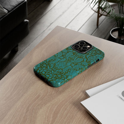 Aqua & Olive Oak Pattern by William Morris iPhone Case