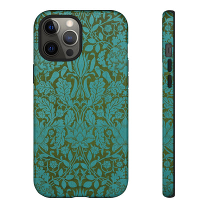 Aqua & Olive Oak Pattern by William Morris iPhone Case